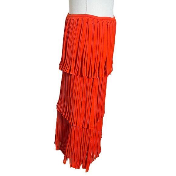 Proenza Schouler Fringe Midi Skirt Women’s Size Large Orange Knit Tiered Runway - Picture 4 of 9